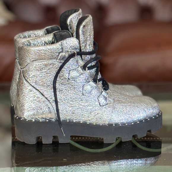 Montelliana 1965 Claudine Metallic Leather Lace Up Ankle Boots Size 37 - Picture 5 of 14